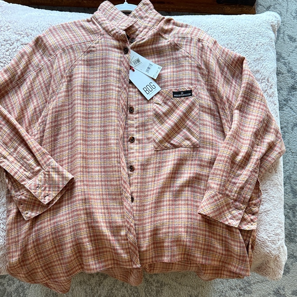BDG Women's Plaid Button Down Shirt - Pink and Beige